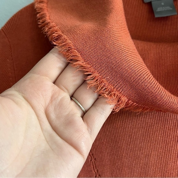 Sigrid Olsen Rust Orange Fringe Cowlneck Silk Blend Sweater Small - Picture 3 of 7